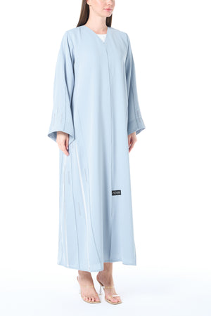 Blue Reem Nada Abaya with Shoulder Lace and Sleeve Tyre Detail