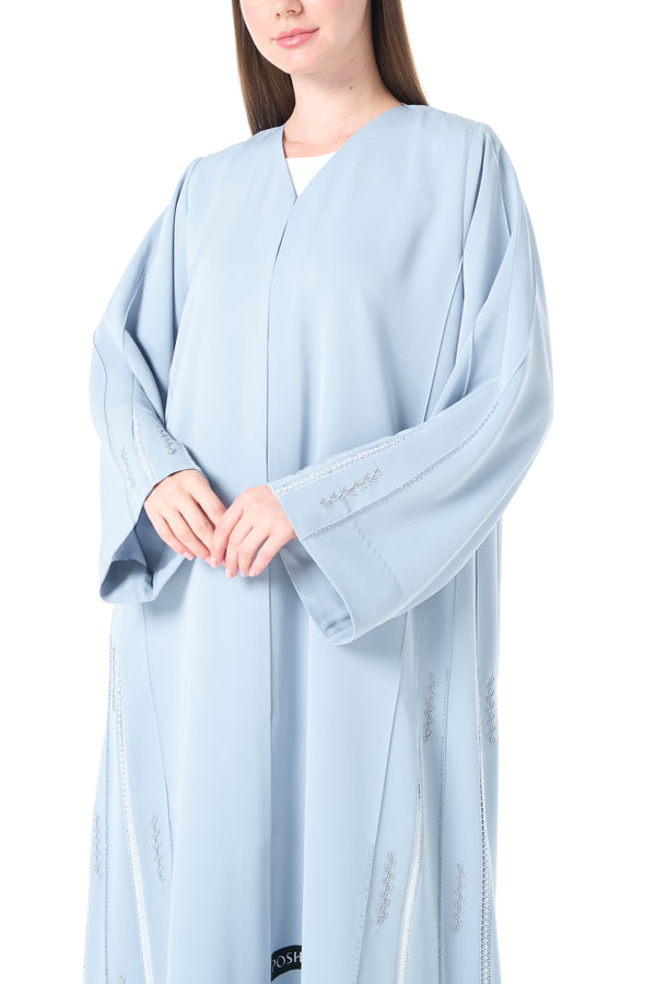 Blue Reem Nada Abaya with Shoulder Lace and Sleeve Tyre Detail