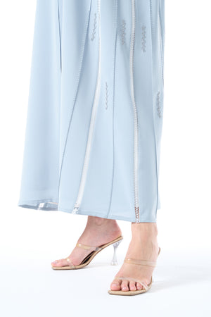Blue Reem Nada Abaya with Shoulder Lace and Sleeve Tyre Detail