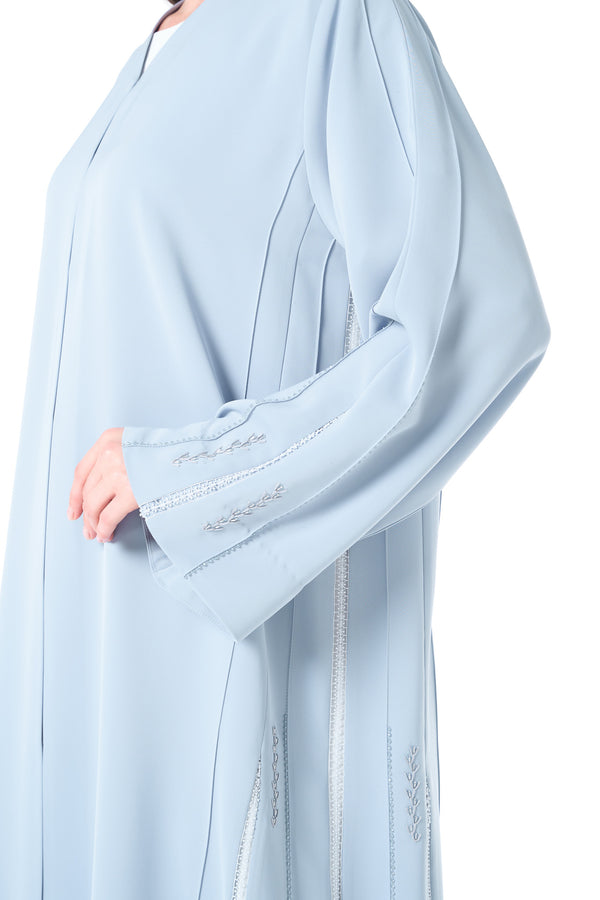 Blue Reem Nada Abaya with Shoulder Lace and Sleeve Tyre Detail