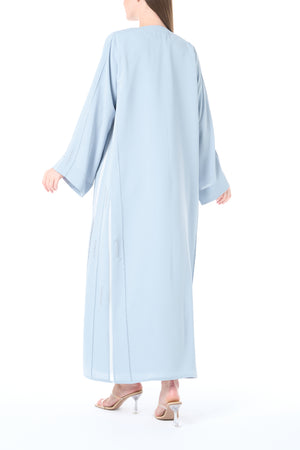 Blue Reem Nada Abaya with Shoulder Lace and Sleeve Tyre Detail