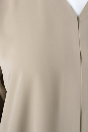 Beige Tokyo Crepe Abaya with Klosh Cut and Front Embroidery Detail