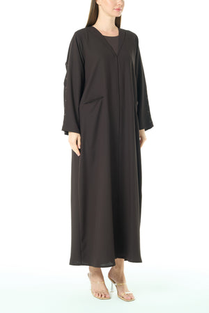Brown Cool Crepe Abaya with Front Beadwork