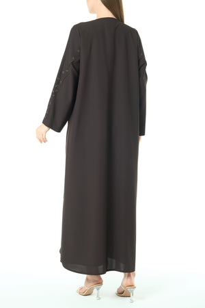 Brown Cool Crepe Abaya with Front Beadwork