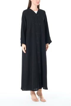 Black Farasha Crepe Abaya with Centre Tatreez Embroidery