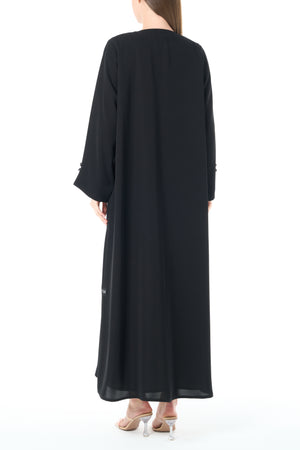 Black Farasha Crepe Abaya with Centre Tatreez Embroidery