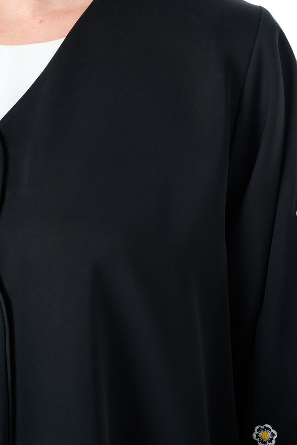 Black Reem Nada Abaya with Floral Embroidered Sleeves