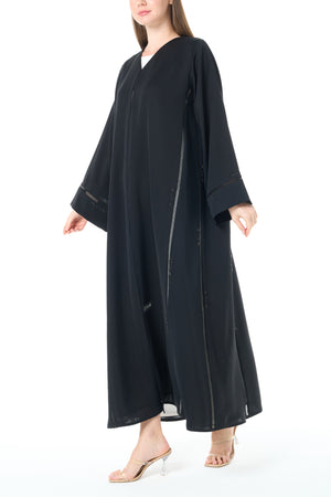 Black Reem Nada Custom Abaya with Subtle Lace Accents