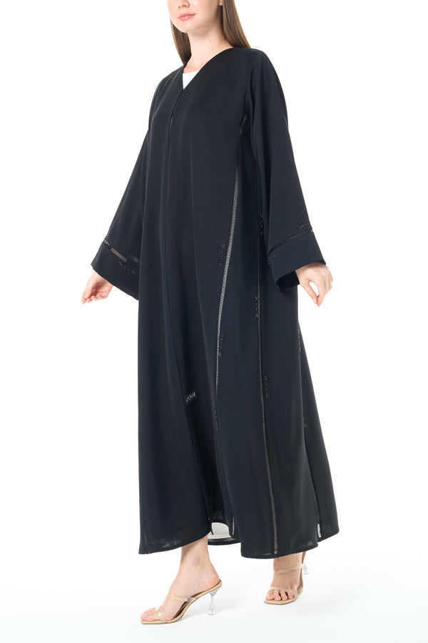 Black Reem Nada Custom Abaya with Subtle Lace Accents