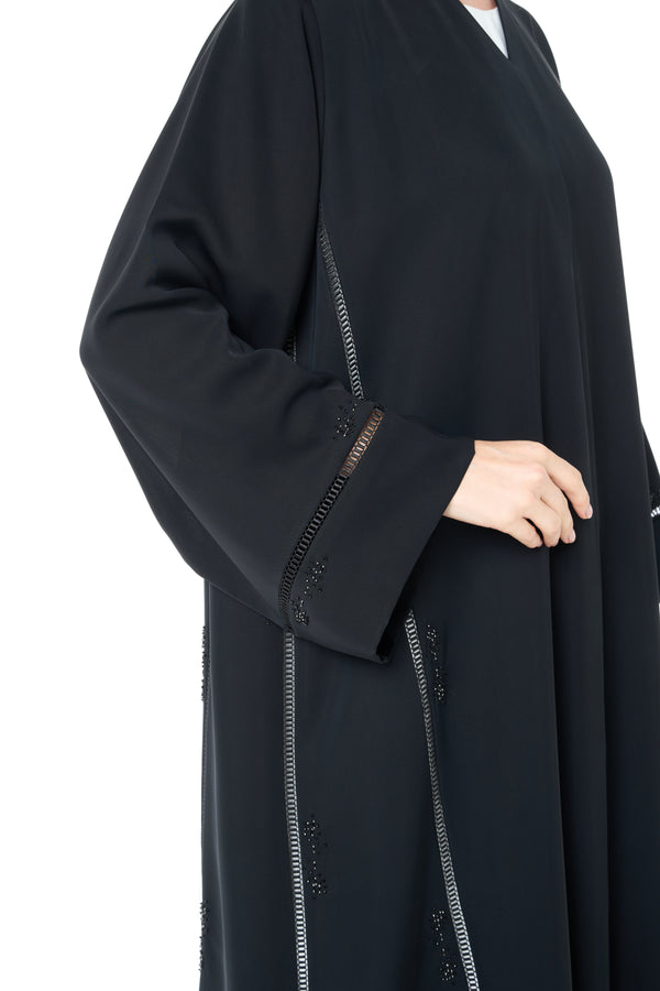 Black Reem Nada Custom Abaya with Subtle Lace Accents