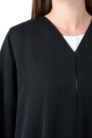Black Reem Nada Custom Abaya with Subtle Lace Accents