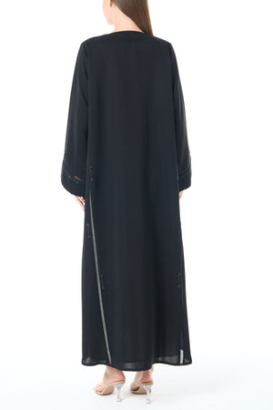 Black Reem Nada Custom Abaya with Subtle Lace Accents