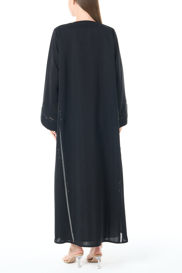 Black Reem Nada Custom Abaya with Subtle Lace Accents