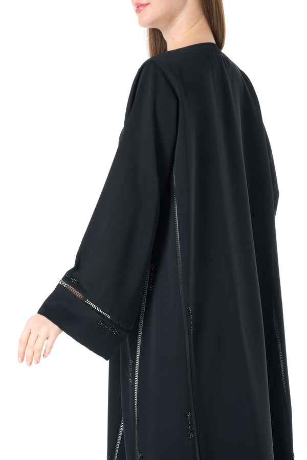 Black Reem Nada Custom Abaya with Subtle Lace Accents