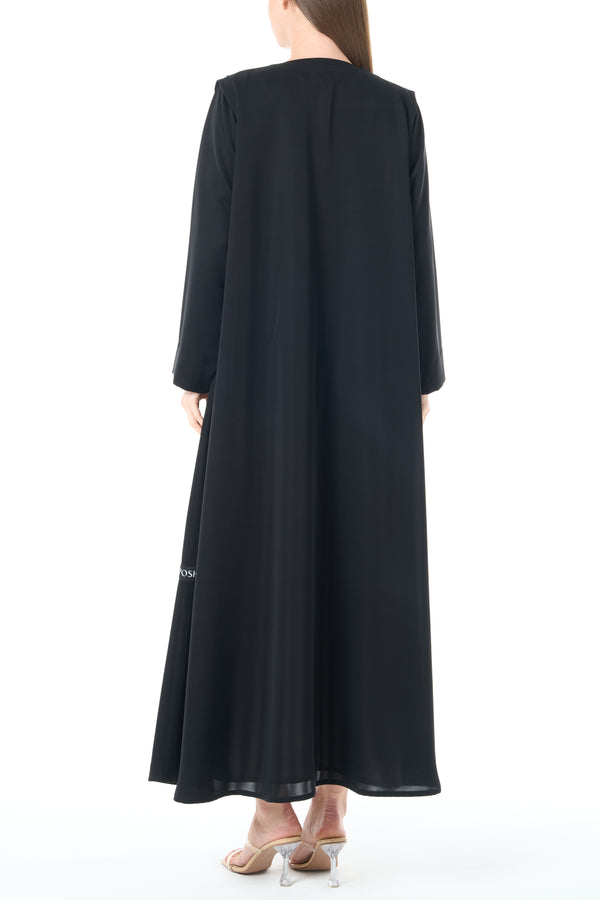 Black Reem Nada Abaya with Pleat and Collar Detail