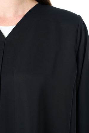 Jet Black Reem Nada Custom Abaya with Shoulder Lace and Sleeve Tyre Detail