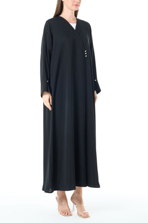 Jet Black Reem Nada Abaya with Clean Minimal Finish