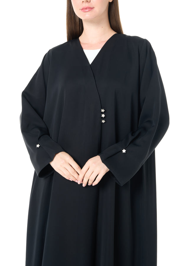 Jet Black Reem Nada Abaya with Clean Minimal Finish