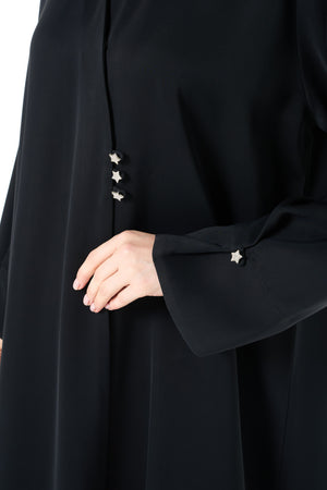 Jet Black Reem Nada Abaya with Clean Minimal Finish