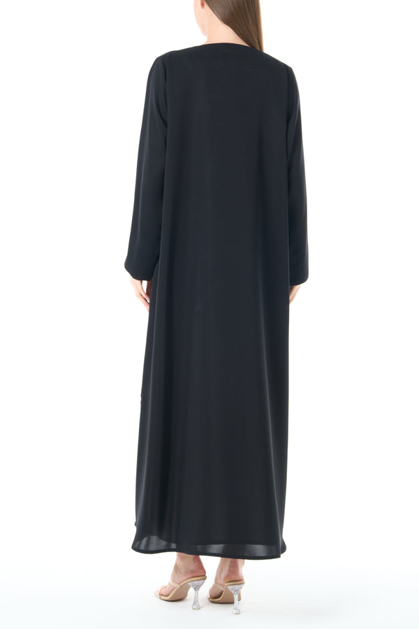 Jet Black Reem Nada Abaya with Clean Minimal Finish