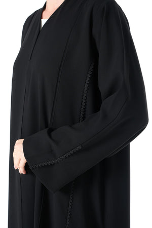 Jet Black Claire Crepe Abaya with Klosh Silhouette and Clean Minimal Finish