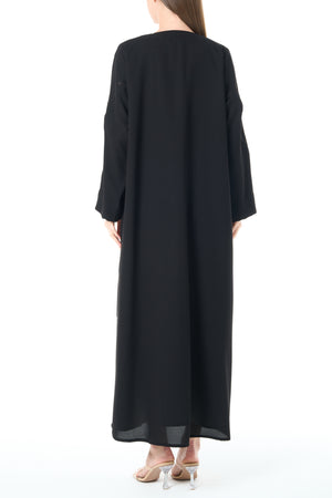 Black Claire Crepe Custom  Abaya with Front Beadwork