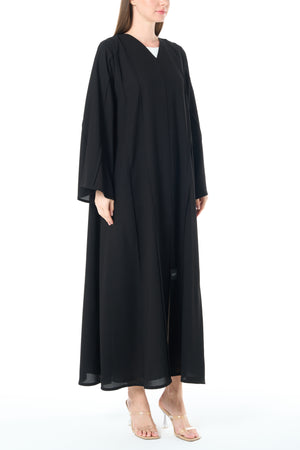 Black Claire Crepe Abaya with Klosh Cut and Straight Basic Design