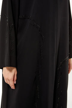 Black Iris Crepe Custom Abaya with Arcs Beadwork