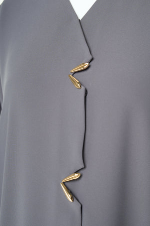 Grey Aroma Crepe Abaya with Gold Accent Buttons