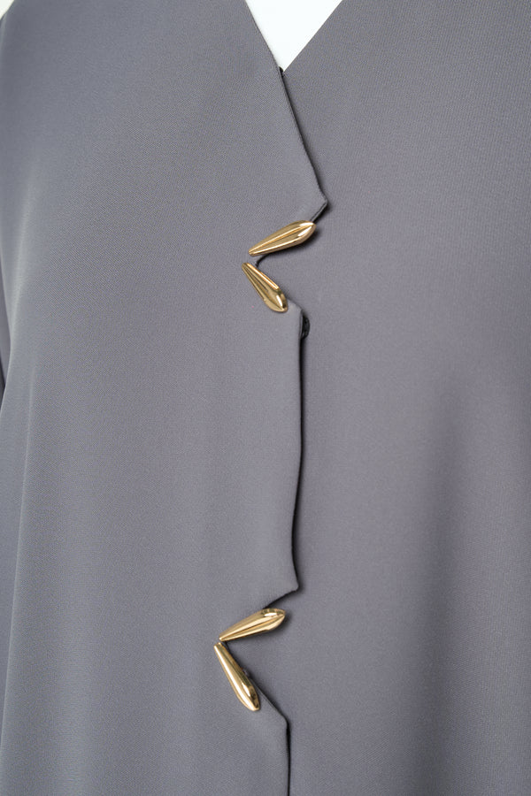 Grey Aroma Crepe Abaya with Gold Accent Buttons