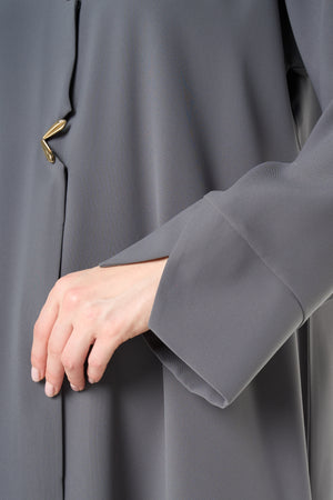 Grey Aroma Crepe Abaya with Gold Accent Buttons