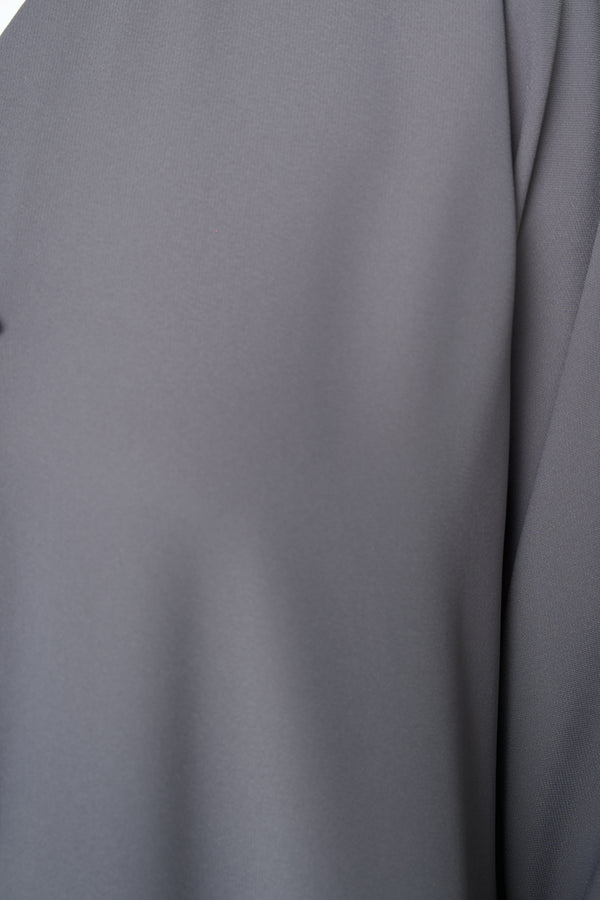 Grey Aroma Crepe Abaya with Gold Accent Buttons