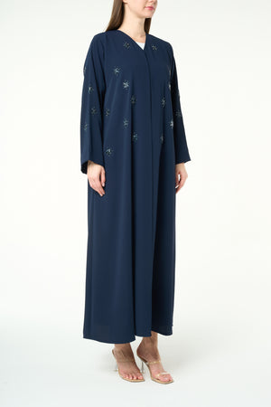 Blue Reya Crepe Abaya with Starburst Beadwork