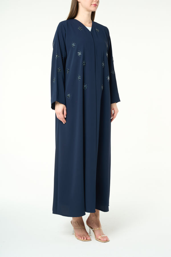 Blue Reya Crepe Abaya with Starburst Beadwork