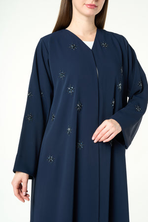 Blue Reya Crepe Abaya with Starburst Beadwork
