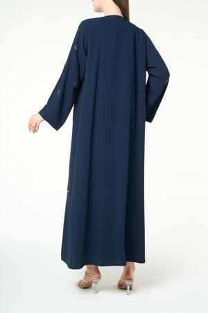 Blue Reya Crepe Abaya with Starburst Beadwork