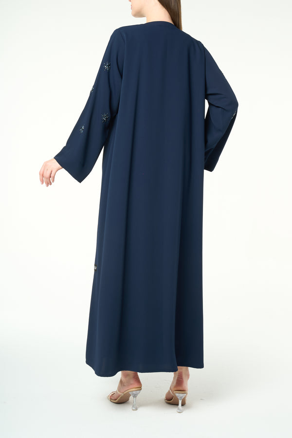 Blue Reya Crepe Abaya with Starburst Beadwork