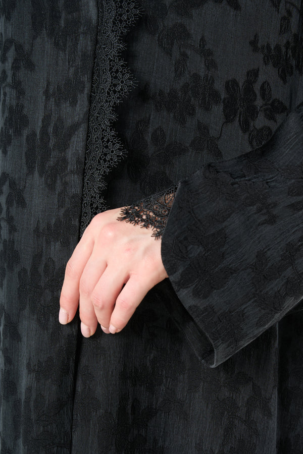 Black Felor Cupro Abaya with Minimal Design