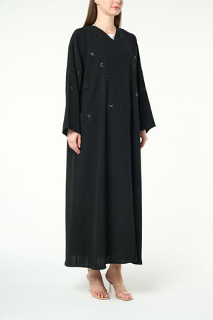 Black Reya Crepe Abaya with Starburst Beadwork