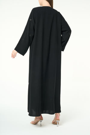 Black Reya Crepe Abaya with Starburst Beadwork