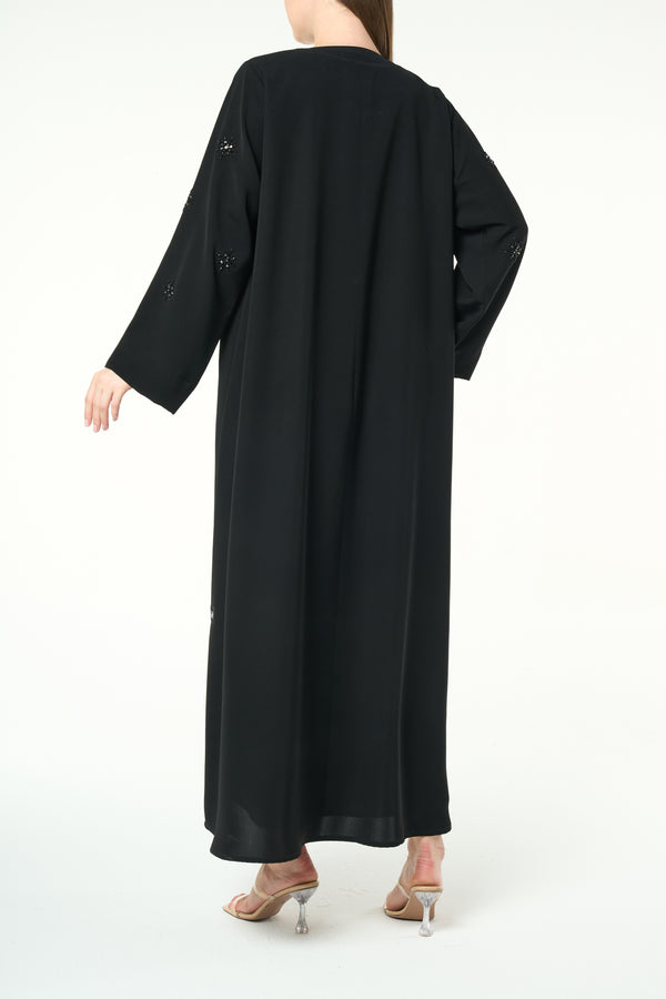 Black Reya Crepe Abaya with Starburst Beadwork