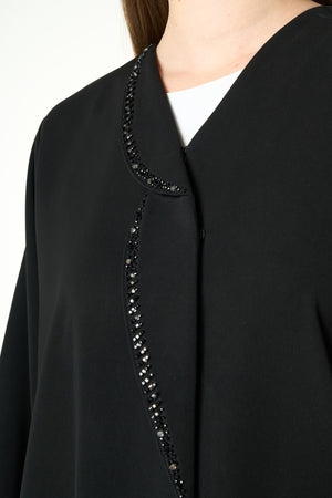 Black Reya Crepe Abaya with Beaded Trim Detailing
