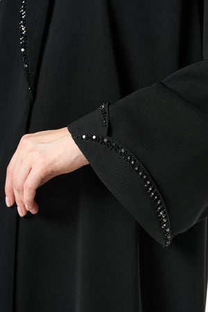 Black Reya Crepe Abaya with Beaded Trim Detailing