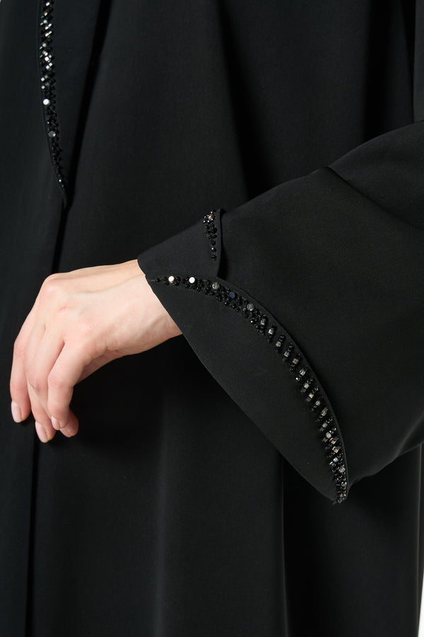 Black Reya Crepe Abaya with Beaded Trim Detailing
