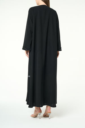 Black Reya Crepe Abaya with Beaded Trim Detailing