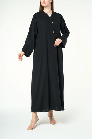 Black Imperial Crepe Abaya with Gold Accent Buttons