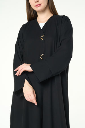 Black Imperial Crepe Abaya with Gold Accent Buttons