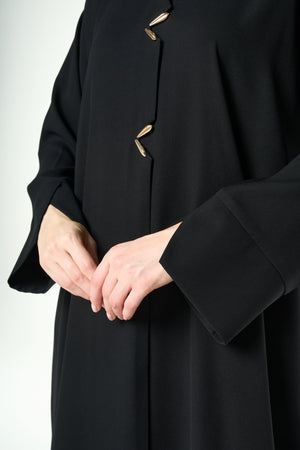 Black Imperial Crepe Abaya with Gold Accent Buttons