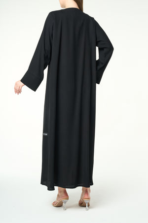 Black Imperial Crepe Abaya with Gold Accent Buttons