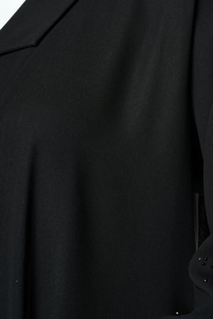 Black Shafa Crepe Abaya with Beaded Sleeve Detail